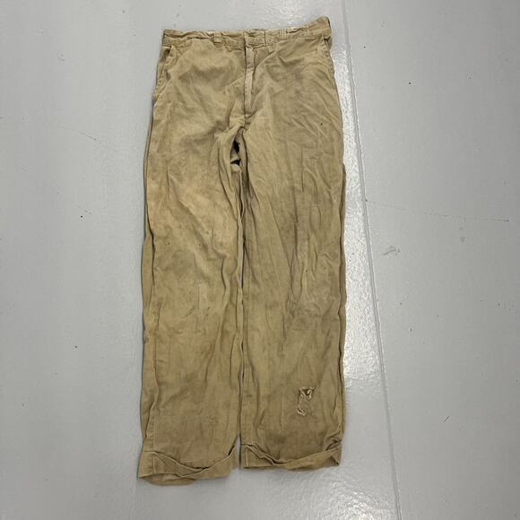Vintage 50s Tan Sanforized Sail Cloth Workwear Chinos 30x27 - Picture 1 of 4